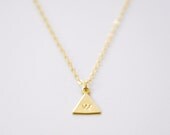 Tiny Triangle initial necklace - lowercase letter engraved brass charm 14k gold filled necklace - simple dainty jewelry