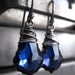 Electric Blue Crystal Earrings - Vibrant Bright Cobalt Blue Swarovski Crystal Earrings, Oxidized Sterling Silver Wire Wrapped Earrings