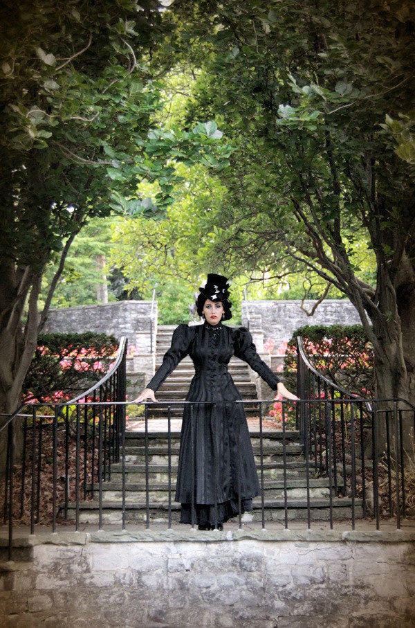 Black on Black - Striped Isabella Coatdress by Kambriel - custom made for you
