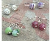 Itty Bitty Fine Silver Single Stone 2 PAIR of  Earrings