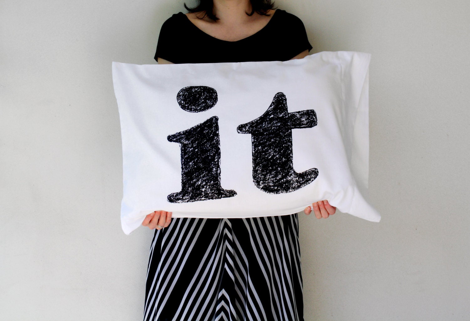 The It Pillow case : 300TC Standard - home decor, cotton bedding, classic black and white, typography