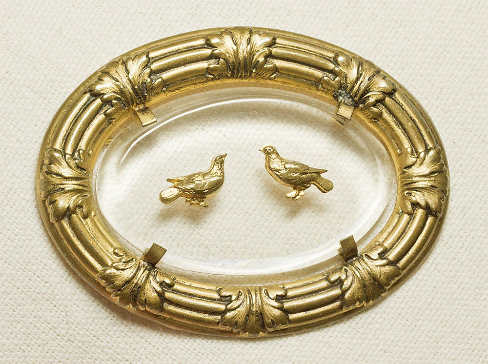 Large Vintage Lucite Brooch Romantic Love birds 1940-1950s  Plexiglass -Edwardian Revival Style
