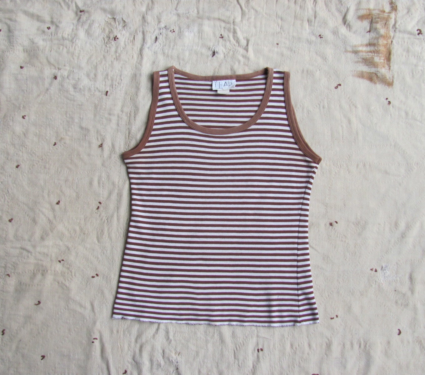 vintage 1980s grungy brown and white striped tank top s-m