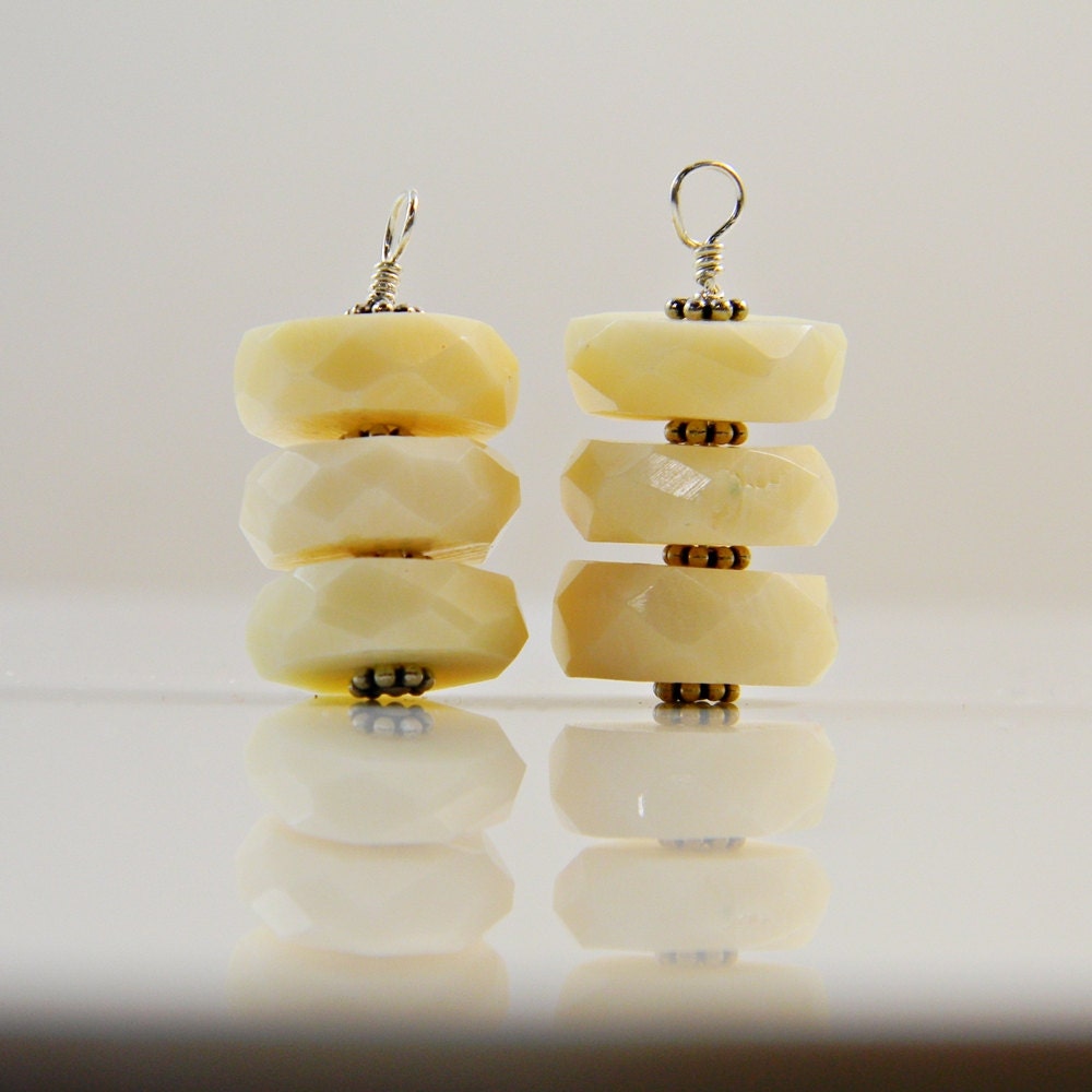 Interchangeable  Earrings Dangles - Faceted Natural Color Coral Stacks And Sterling Silver - Creamy - Buy Three Receive Free Ear Wire