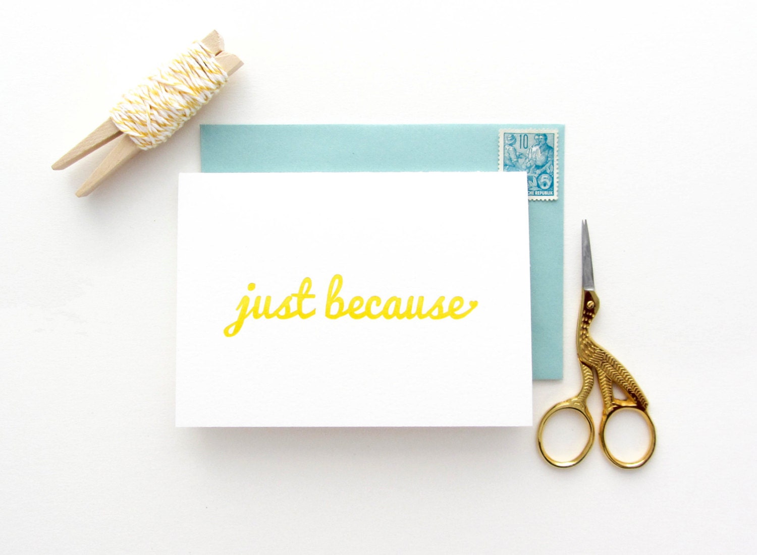 Letterpress 'just because' card - yellow