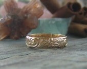Floral Patterned Gold Filled stackable stacking ring band