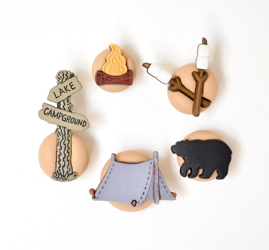 Camping Out Nature Trail Magnets Kitchen Decoration in Neutral Brown Polymer Clay. Summer Woodland Gift Ideas for the Office, Kids, School