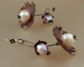 Copper and Sterling Flower Earrings with Pearls