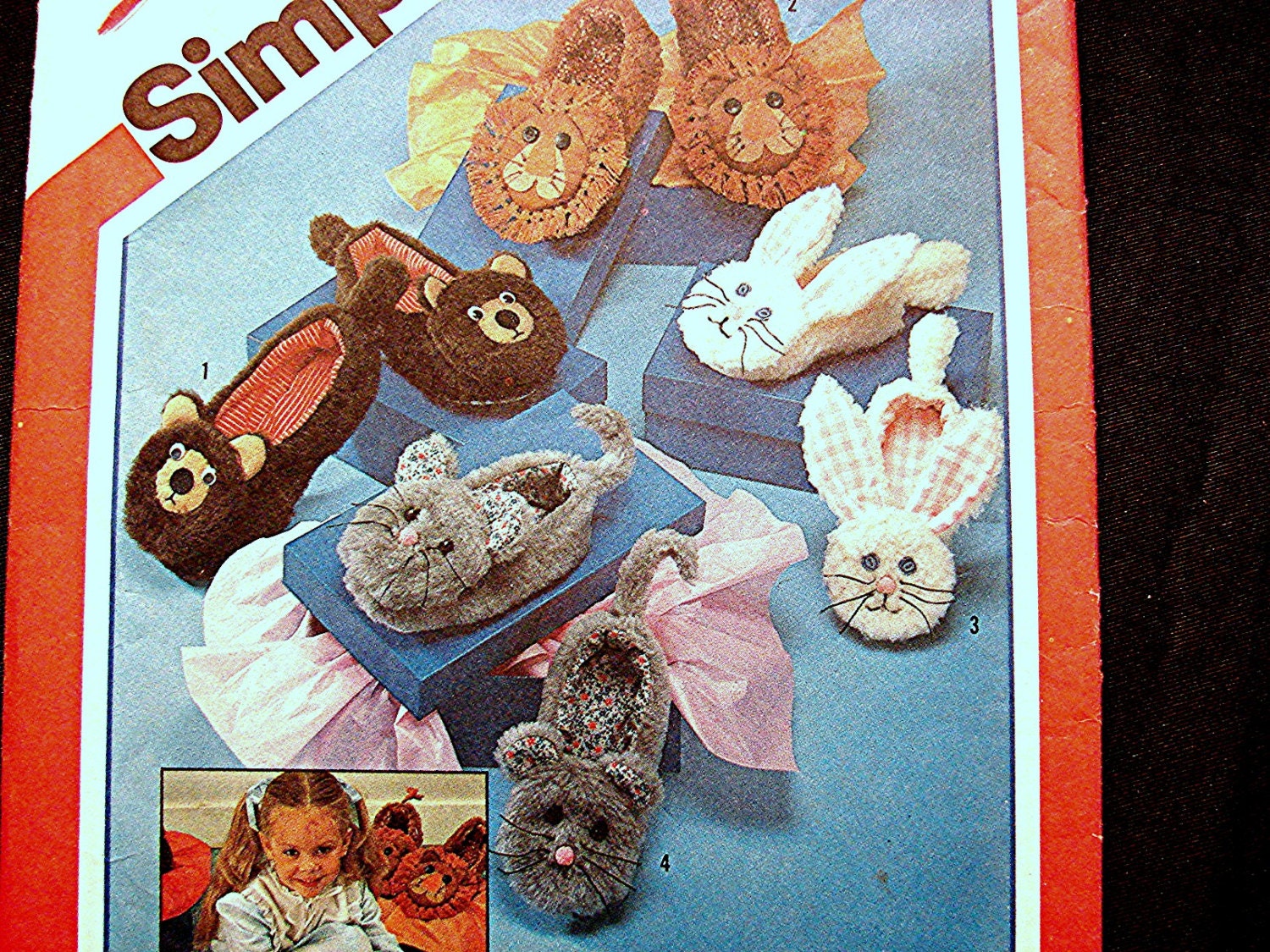 Vintage Simplicity size Teen and ADULT Novelty Animal Slippers Pattern UNCUT Bear Slippers Bunny Slippers Lion Slippers Mouse Slippers