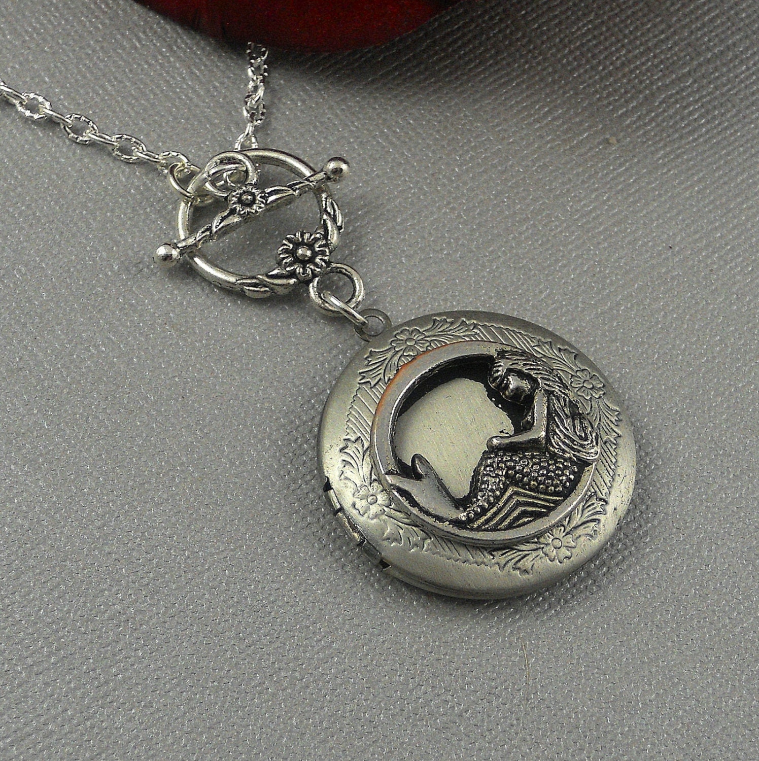 Silver Mermaid Locket, Steampunk Antique, Goddess, Ocean Locket Necklace- Cordelia