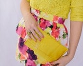 Yellow Silk Snap Clutch, Dupioni Silk Foldover Purse, Magnetic Snap Closure, Wedding Purse, Bridesmaid Gift, Bridal Ensemble, Ships 1 Month