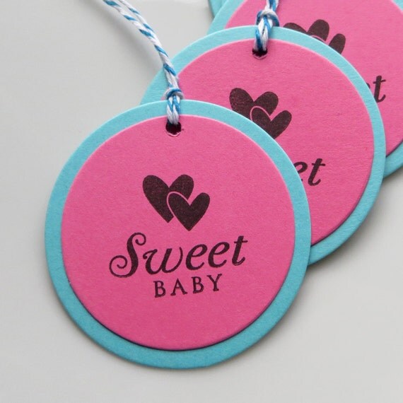 Baby Shower Tags Hearts Sweet Baby - Set of 6 - Custom Colors Available - Heart Baby Shower Favor Tags Sweet Baby Tags Il_570xn