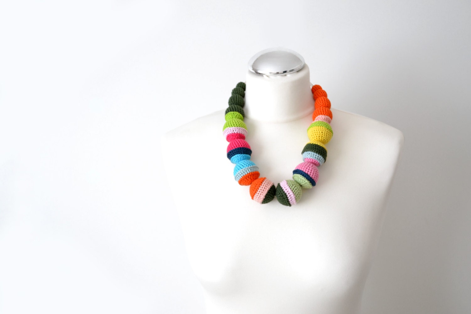 bold colorful crochet bead textile necklace with handmade beads in african tribal style, whimsical and boho, gift for her, urban wear