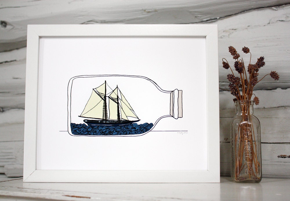 Ship in a bottle print