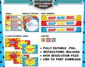 Instant Download - SuperHero etsy kit- Business card, banner, avatar, labels, EDITABLE TEMPLATE