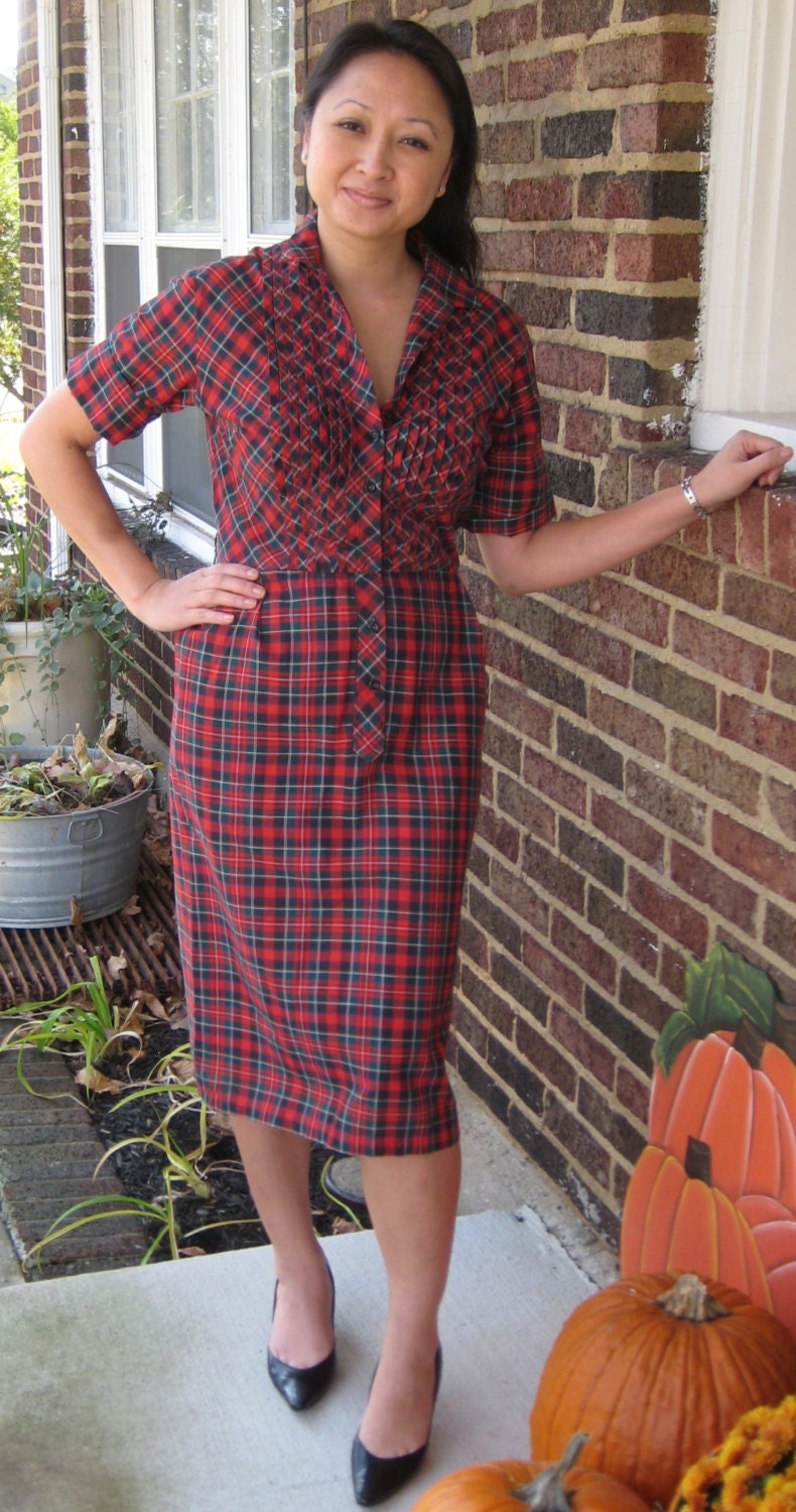 vintage 50s 60s plaid day dress