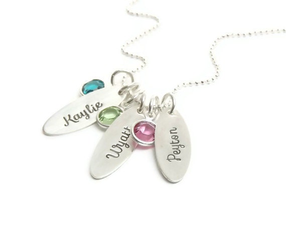 The Kaylie Necklace with 3 Charms - Hand Stamped Personalized Charms Necklace with 3 Swarovski Crystals