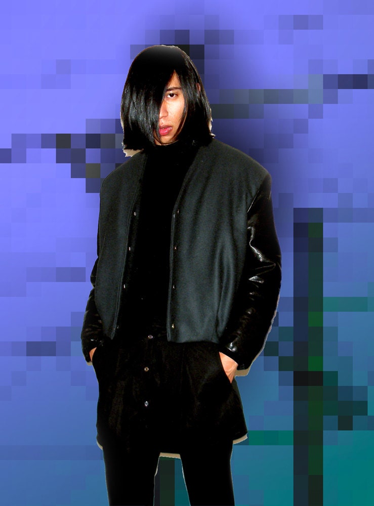 Grey Wool Jacket with Leather Sleeves