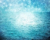 Surreal Blue Ocean Photograph "Under Paper Stars" Starry Sky Photo - Dreamy Blue Sea Landscape - Nature Photography