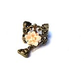 Lotus and Buddha Ring. Adjustable. Light Peach Lily Ring. Charm Rings by Liz Hutnick
