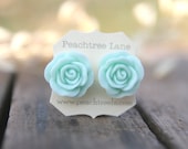 Large Mint Seafoam Green Rose Flower Earrings // Bridesmaid Gifts // Outdoor Rustic Wedding // Bridal Shower Gifts