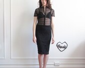 sheer beaded lace blouse . flower beads . see through top .small