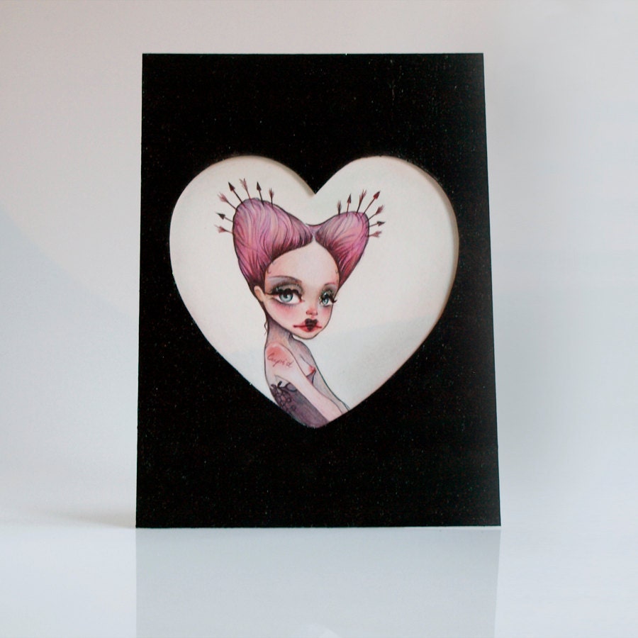 Cupid - original illustration in black paper frame. for Valentine's day or just for your heart. By Karolin Felix