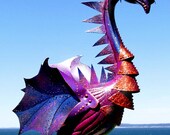 Deep Purple Dragon flamingo  - handmade, garden art sculpture created from a recycled plastic flamingo.