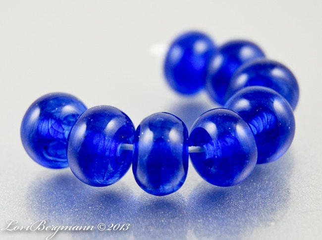 Sapphire Blue Lampwork Spacer Beads with Sparkle, Cobalt Blue Glass, SRA Handmade