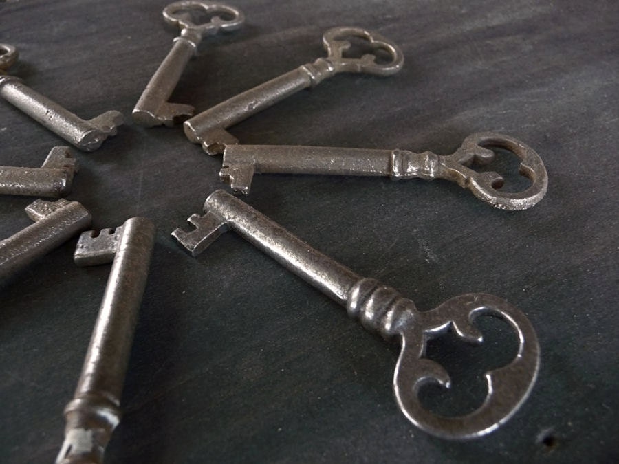 Antique Skeleton Key Cabinet Key with Fancy HEarT Ornate Bow