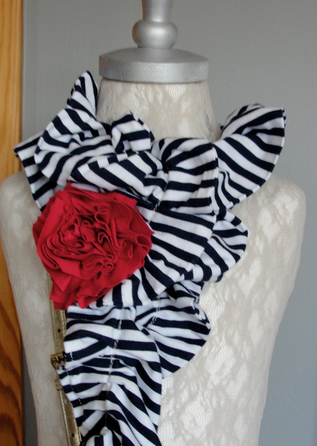 Custom Listing for  Penny -  Mini RUFFLE scarf with rose brooch plus 8 Rose pins by FAIRYTALE13