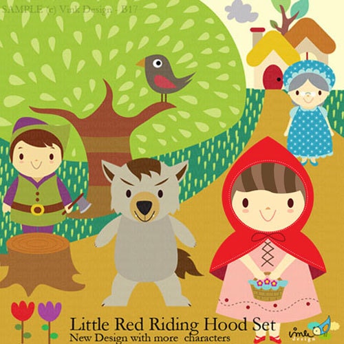 Clip Art Set  B17 - Little Red Riding Hood - Brunette Hair Version