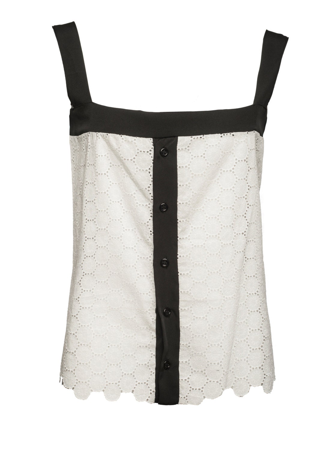 sleeveless lace blouse.black and white tank. white lace top. vest top. button down tankt. button up shirt