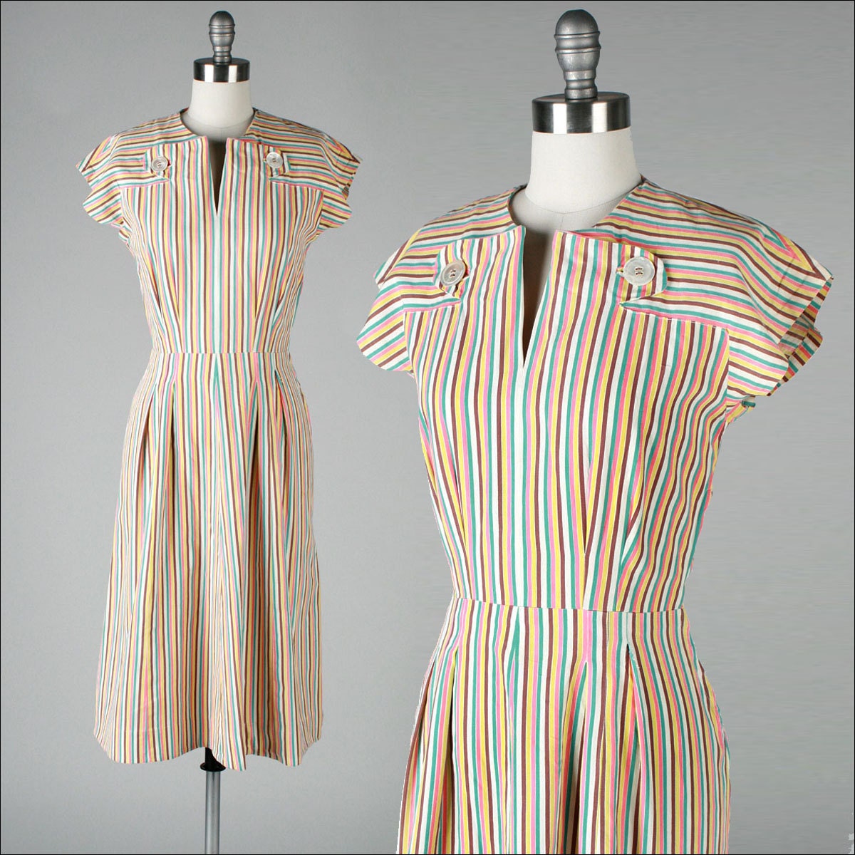 vintage 1940s dress . candy stripe cotton . 3390