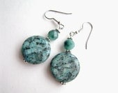 Jasper Earrings, Gemstone Jewelry, Sesame Jasper, Spotted Quartz, Turquoise, Aqua, Blue, Flower, Summer, 482