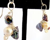 Dangle pearl earrings, peacock keishi pearl cluster earrings, sterling silver, gift under 40
