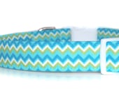 Poolside,,,,,Blue and green chevrons Dog Collar - neckcandycollars