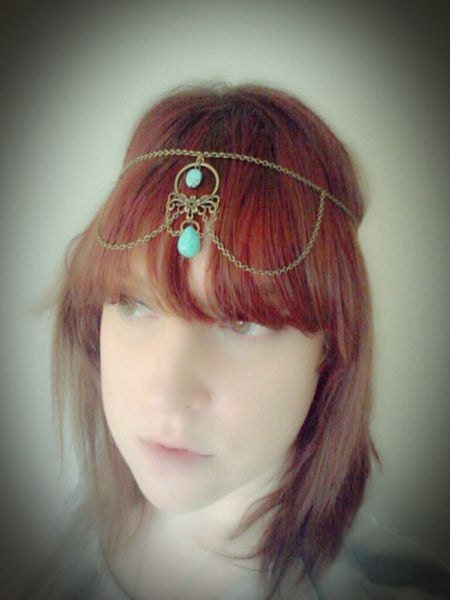 Chain Headpiece Boho Head Jewlry Bohemian Headband Boho Jewelry Boho Chic Bohemian Floral Drape Turquoise Head Jewelry Gypsy Headpeice