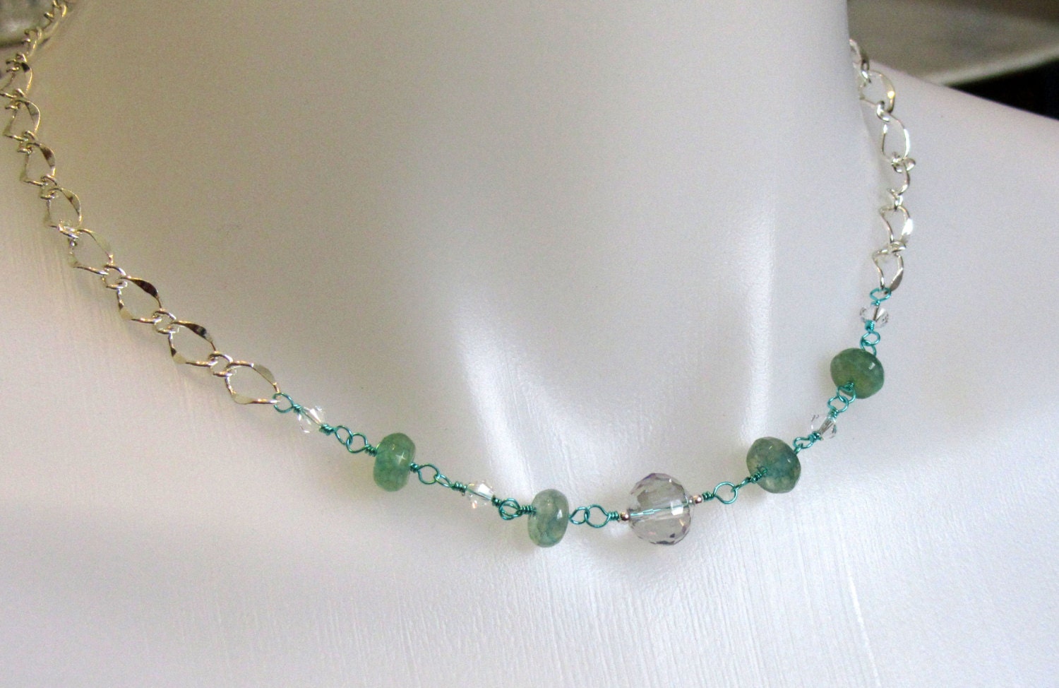 Green Agate and Crystal Necklace