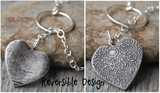 Custom Silver Fingerprint Lariat Style Necklace -:- Reversible Flower Design