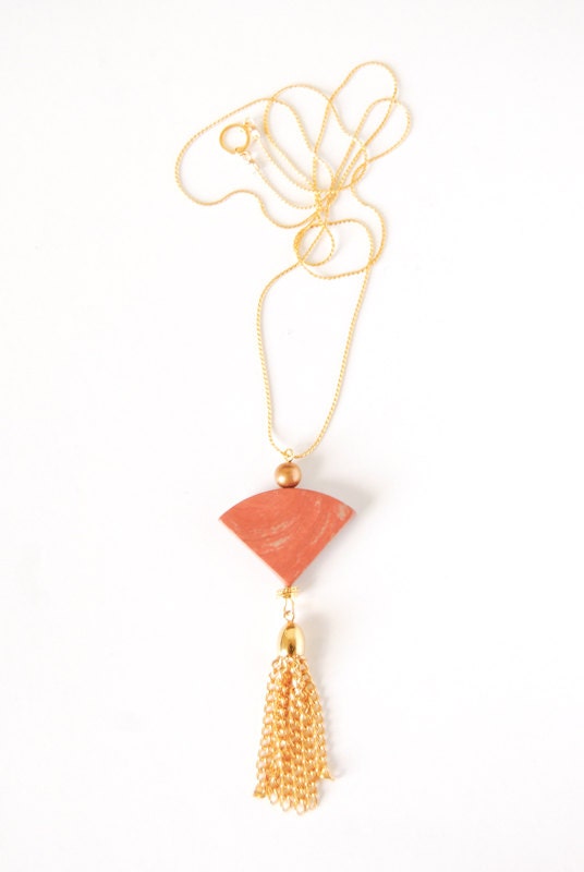 Marble Fan and Tassel Necklace - Art Nouveau Inspired