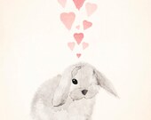 Bunny Rabbit Art Print for Baby Nursery, 8x10 Print for Baby Boy Nursery or Baby Girl Nursery, Rabbit & Love Hearts Watercolor illustration