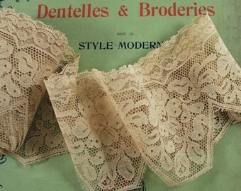 Vintage Lace Tambour Tule Dark Ecru 5 Yds 4 1/2 Inch Wide Unused