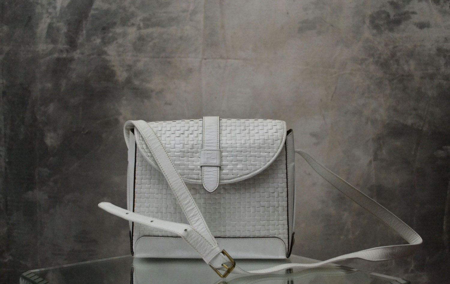 Fendi Bag White Woven Leather 80s era