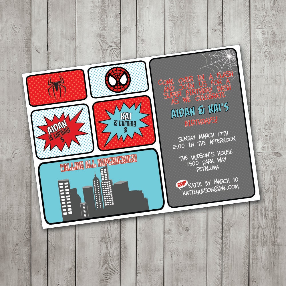 Printable Personalized Invitations- Spiderman Collection