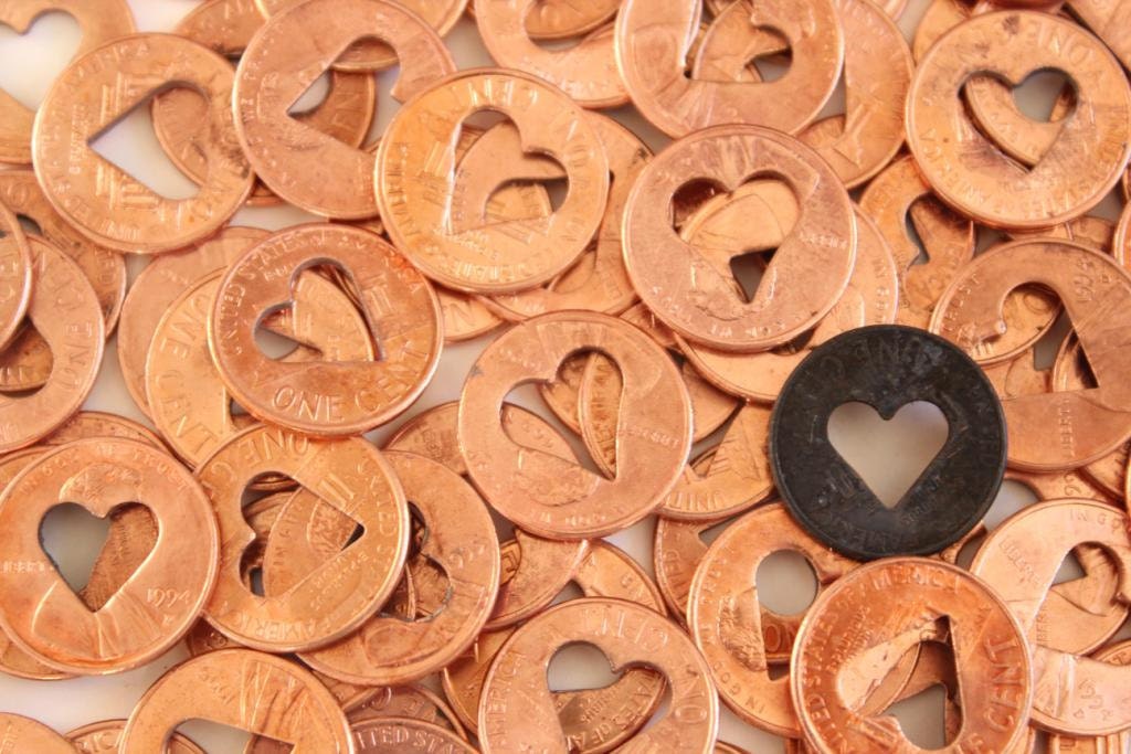 Lucky in Love - 4 Heart Penny - lucky charm shabby chic wedding favors wedding decor rustic wedding confetti heart pennies lucky penny