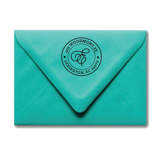 Return Address Stamp - Personalized 2" Circle Monogram  - Wood Handle - Wedding - Housewarming Gift