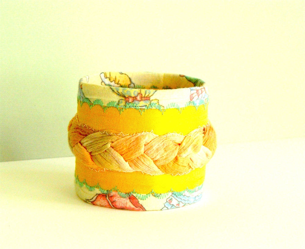 Funky bracelet cuff jewelry, textile bracelet, textile cuff, fabric bracelet, fabric cuff, eco friendly bracelet, soft jewelry, yellow