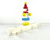 vintage child childrens clown 4 peg wooden coat clothes rack
