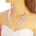 CATERINE, Vintage Style Bridal Necklace, SWAROVSKI Crystal and Pearl Necklace, Flower Bouquet Bridal Necklace, White, Ivory, Bridal Jewelry